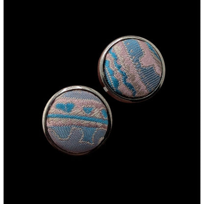 Vintage Embroidered Fabric Cufflinks Pink Blue Victorian Romantic Accessories