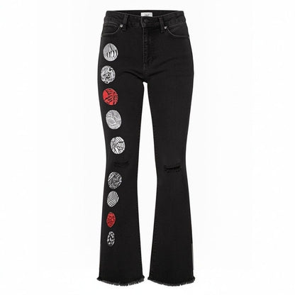 Upcycled 21 Pilots Hand-Painted YMI Black Flare Jeans With 21 Pilots-Inspired Art Size 9/29 Custom Frayed Hem