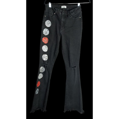 Upcycled 21 Pilots Hand-Painted YMI Black Flare Jeans With 21 Pilots-Inspired Art Size 9/29 Custom Frayed Hem
