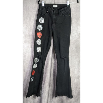 Upcycled 21 Pilots Hand-Painted YMI Black Flare Jeans With 21 Pilots-Inspired Art Size 9/29 Custom Frayed Hem