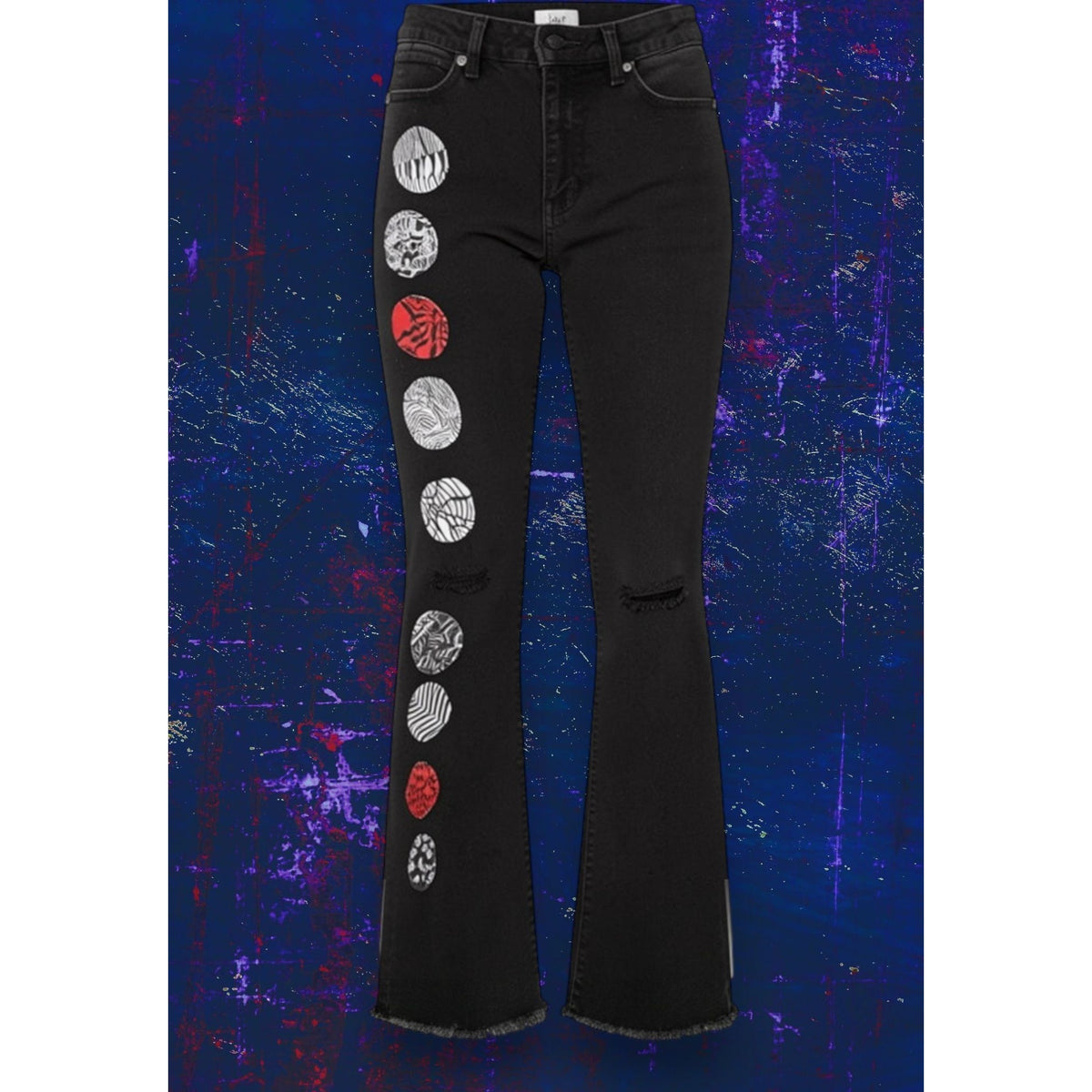 Upcycled 21 Pilots Hand-Painted YMI Black Flare Jeans With 21 Pilots-Inspired Art Size 9/29 Custom Frayed Hem