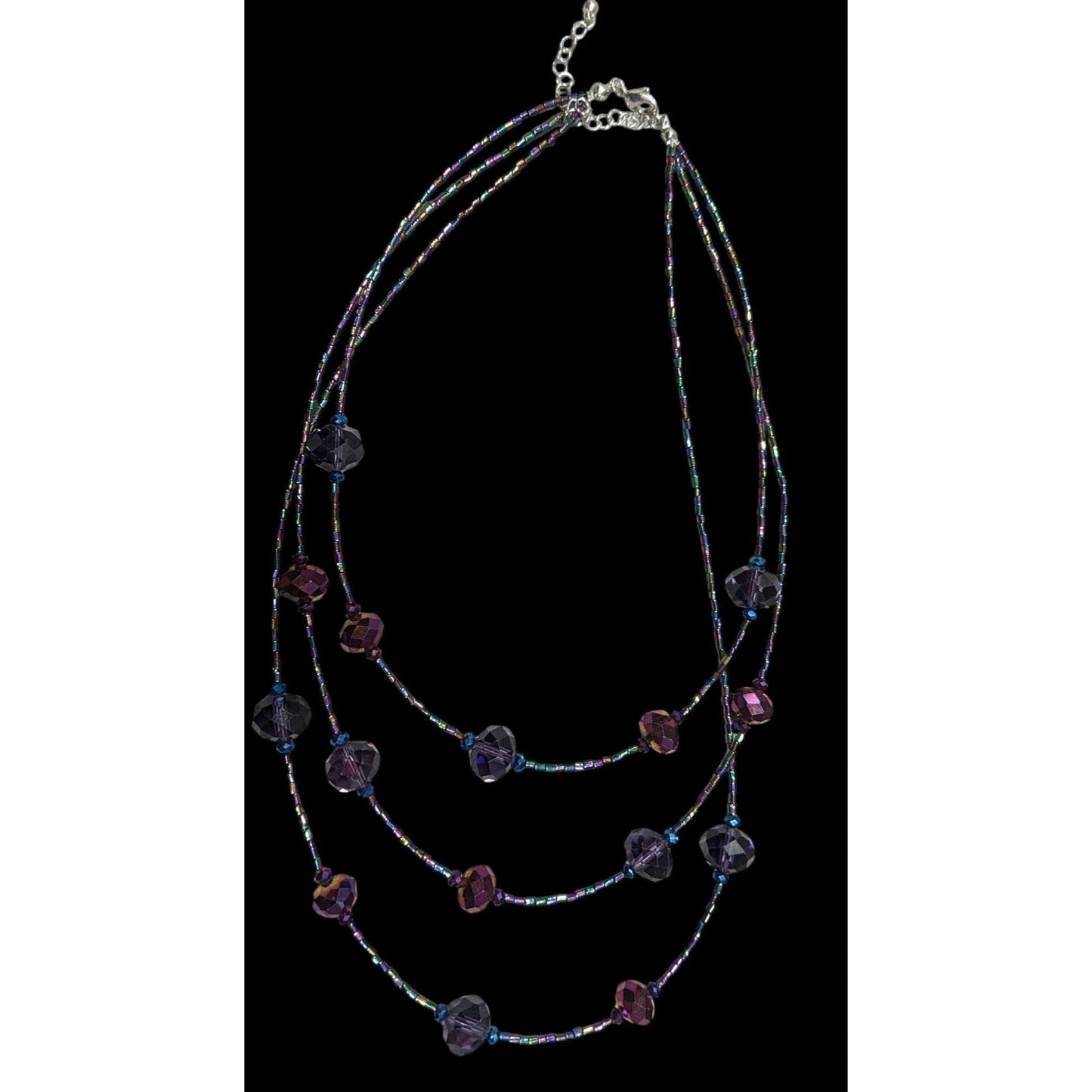 Whimsical Oil Slick Blue And Purple Glass Beaded Multilayer Necklace