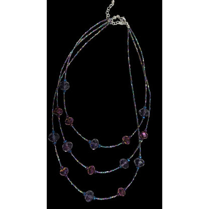Whimsical Oil Slick Blue And Purple Glass Beaded Multilayer Necklace