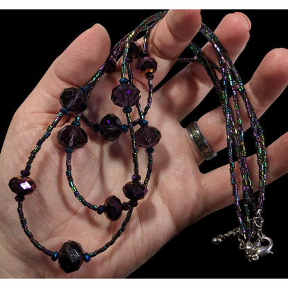 Whimsical Oil Slick Blue And Purple Glass Beaded Multilayer Necklace