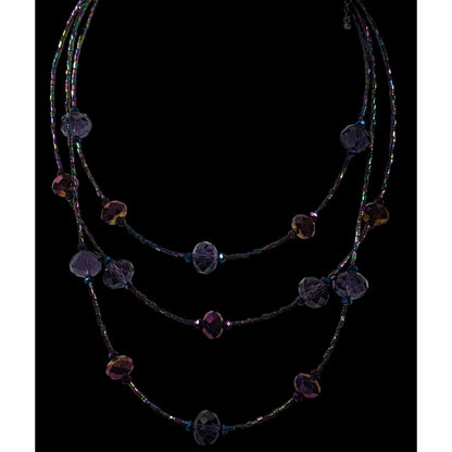 Whimsical Oil Slick Blue And Purple Glass Beaded Multilayer Necklace