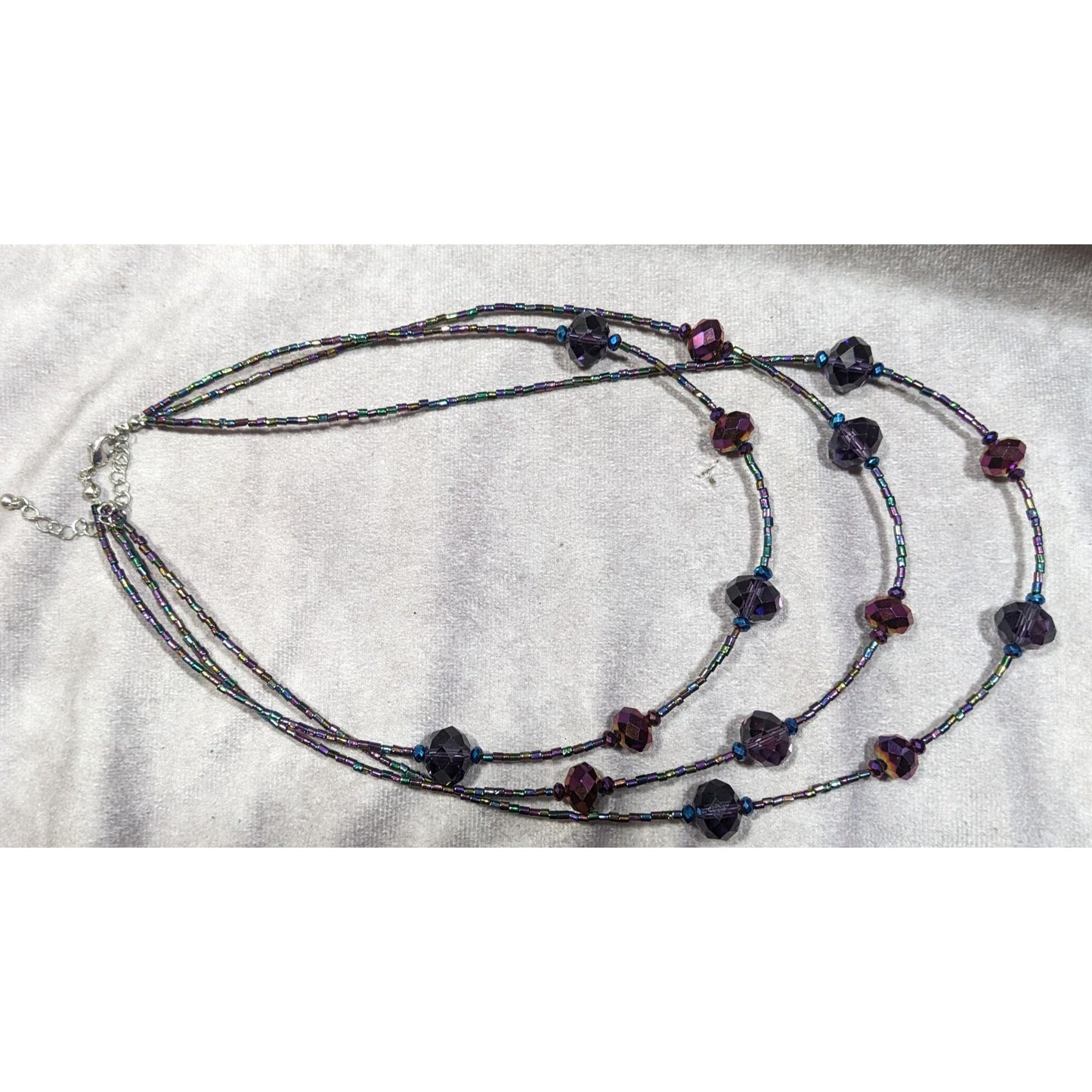 Whimsical Oil Slick Blue And Purple Glass Beaded Multilayer Necklace