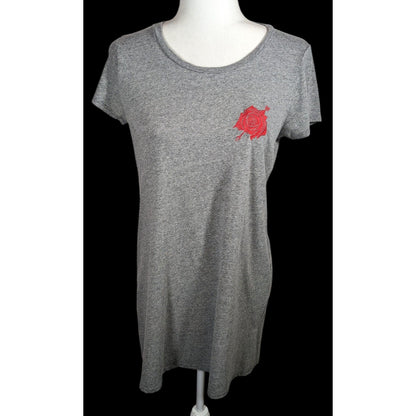 Lauren Mochi Beverly Hills Grey T-Shirt Dress With Red Floral Embroidery