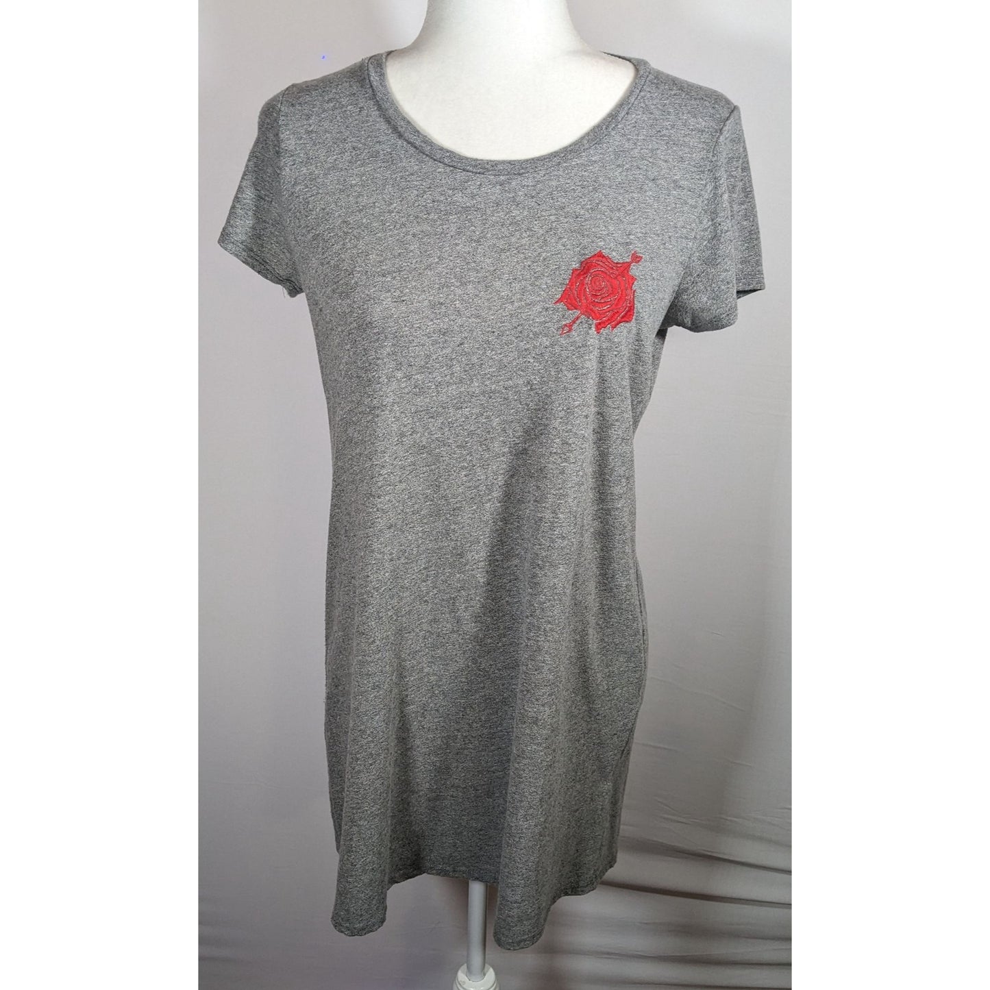 Lauren Mochi Beverly Hills Grey T-Shirt Dress With Red Floral Embroidery