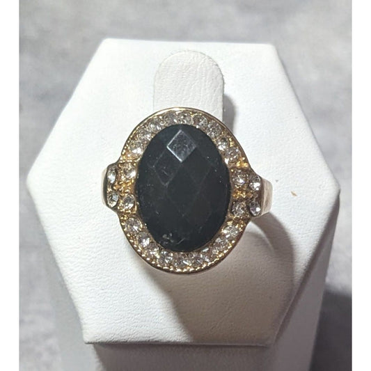 Bold Glam Gold And Black Faceted Gemmed Ring Size 6