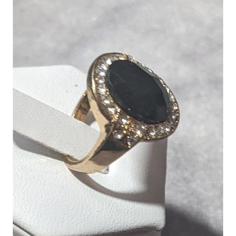 Bold Glam Gold And Black Faceted Gemmed Ring Size 6