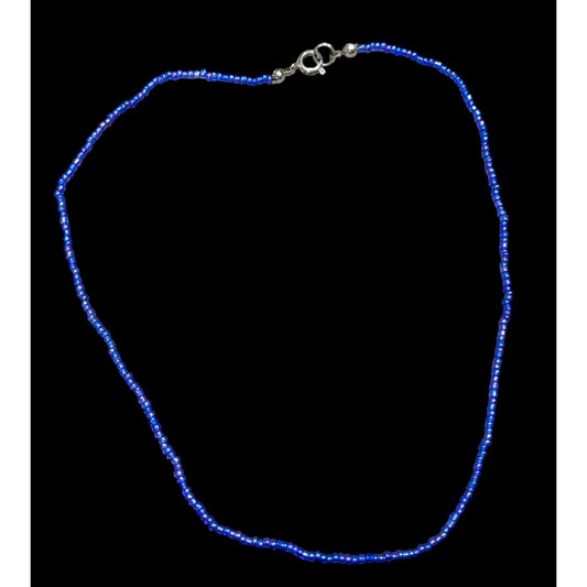 Handcrafted Iridescent Blue Seed Bead Necklace