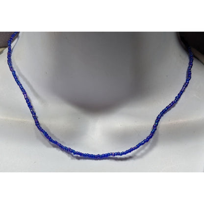 Handcrafted Iridescent Blue Seed Bead Necklace