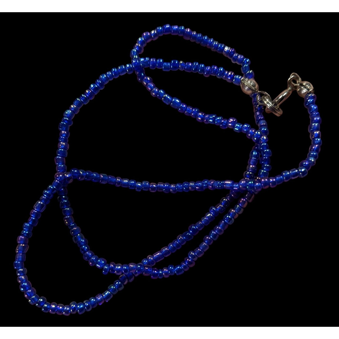 Handcrafted Iridescent Blue Seed Bead Necklace