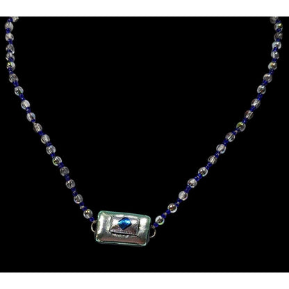 Handmade Dichroic Glass Blue And Silver Tone Necklace