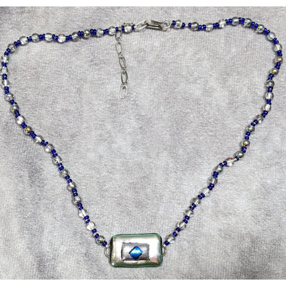 Handmade Dichroic Glass Blue And Silver Tone Necklace