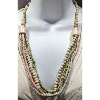 Vintage Pastel Pink And Green Beaded Layered Necklace