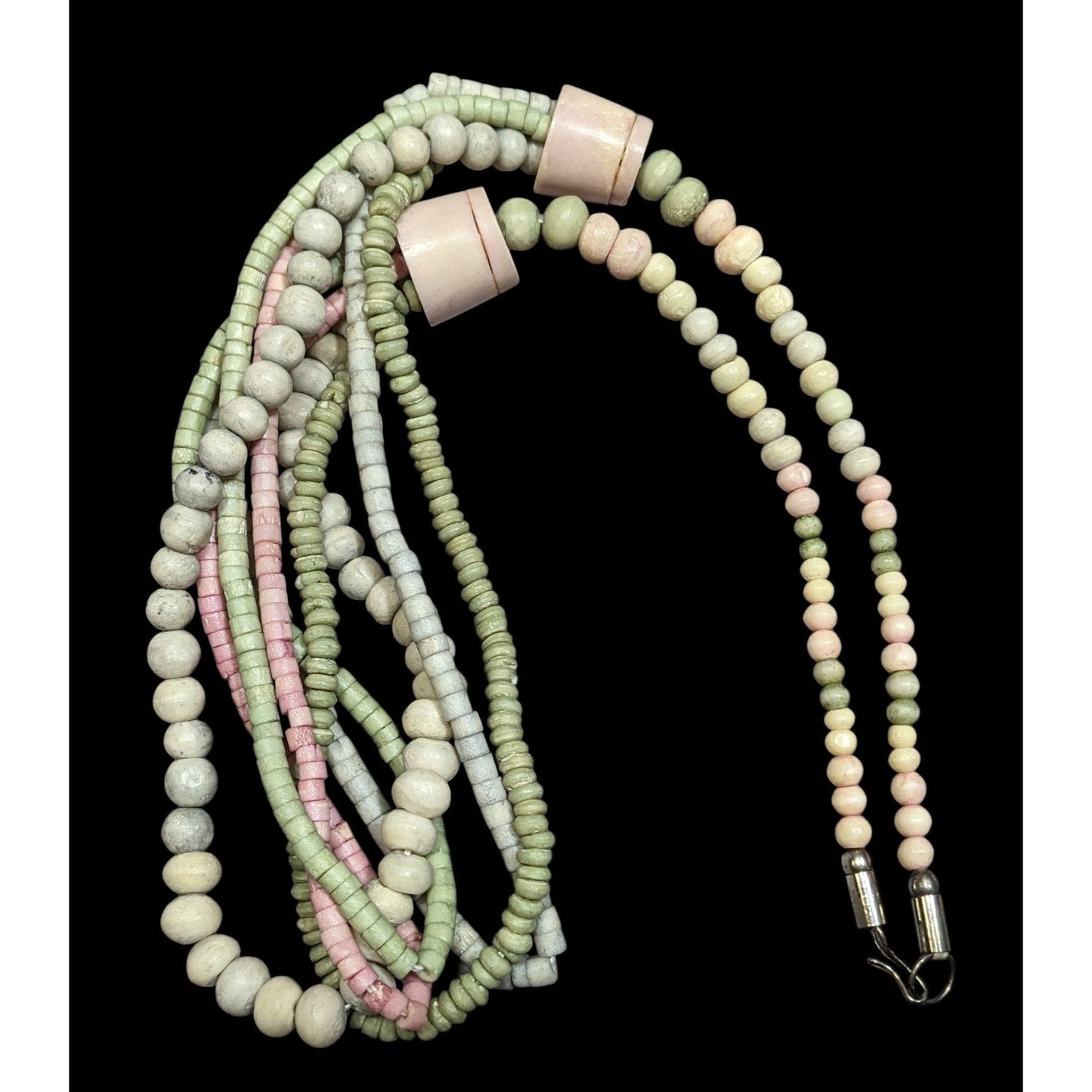 Vintage Pastel Pink And Green Beaded Layered Necklace