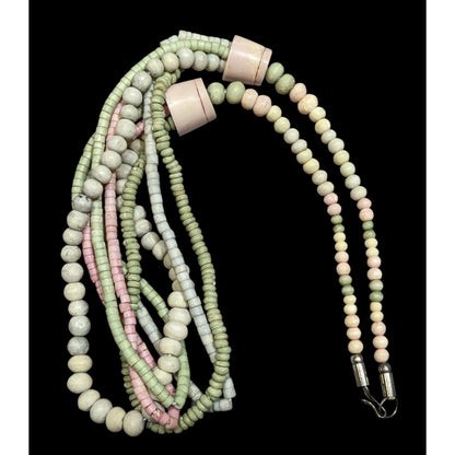 Vintage Pastel Pink And Green Beaded Layered Necklace