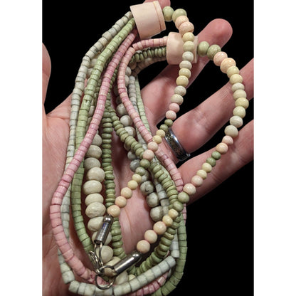 Vintage Pastel Pink And Green Beaded Layered Necklace