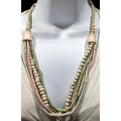 Vintage Pastel Pink And Green Beaded Layered Necklace