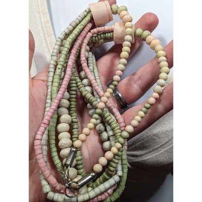 Vintage Pastel Pink And Green Beaded Layered Necklace