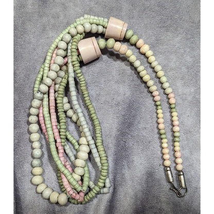 Vintage Pastel Pink And Green Beaded Layered Necklace