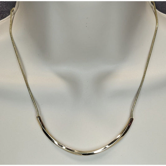 Minimalist Modern Classic Gold Curved Bar Snake Chain Necklace