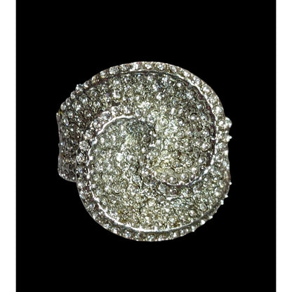 Abstract Floral Swirl Rhinestone Glam Silver Tone Stretch Ring
