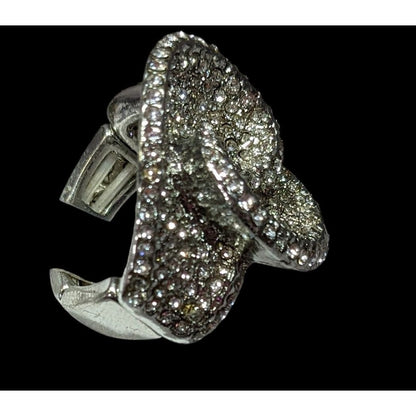 Abstract Floral Swirl Rhinestone Glam Silver Tone Stretch Ring