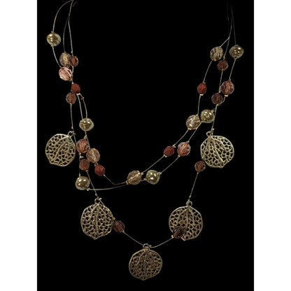 Bohemian Gold Tone Multilayer Charm And Beaded Necklace