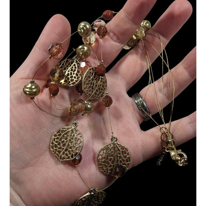 Bohemian Gold Tone Multilayer Charm And Beaded Necklace