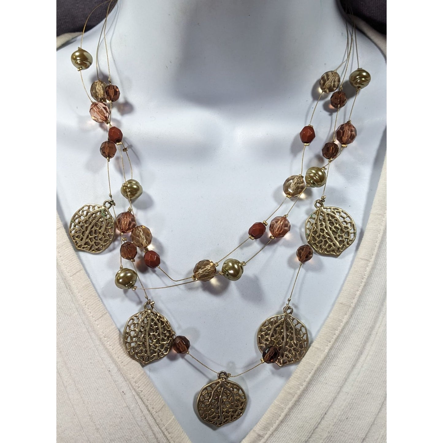 Bohemian Gold Tone Multilayer Charm And Beaded Necklace