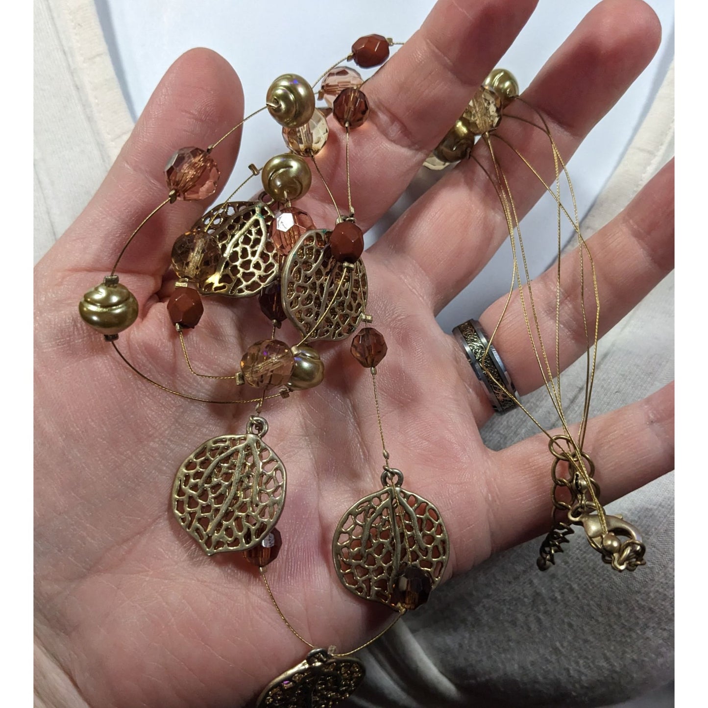 Bohemian Gold Tone Multilayer Charm And Beaded Necklace