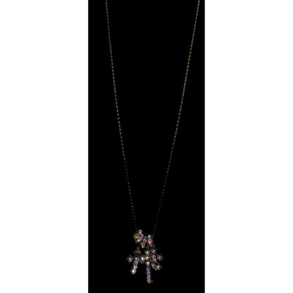 Vintage Triple Cross Necklace Rhinestone Pendant Glam Goth Gold Iridescent Pink