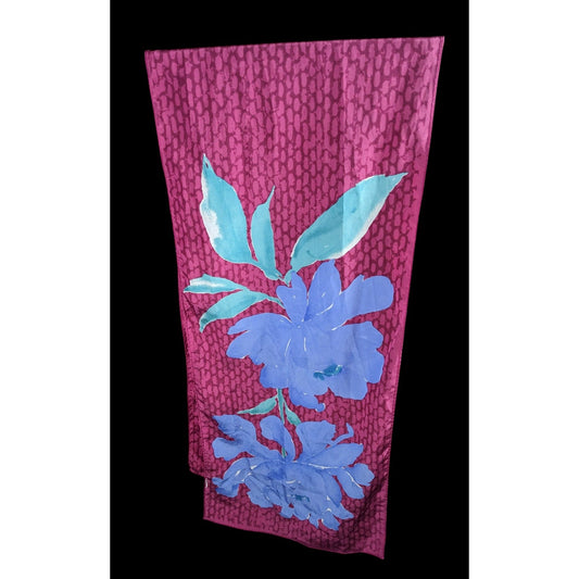 Vintage 70s Veresa By Vera Magenta And Periwinkle Floral Scarf