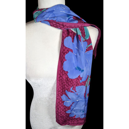 Vintage 70s Veresa By Vera Magenta And Periwinkle Floral Scarf
