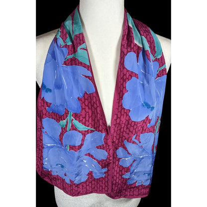 Vintage 70s Veresa By Vera Magenta And Periwinkle Floral Scarf