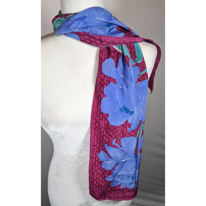 Vintage 70s Veresa By Vera Magenta And Periwinkle Floral Scarf