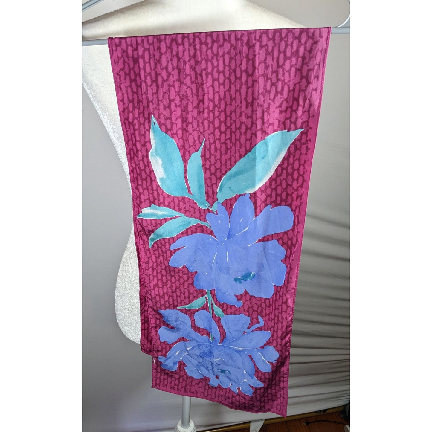Vintage 70s Veresa By Vera Magenta And Periwinkle Floral Scarf