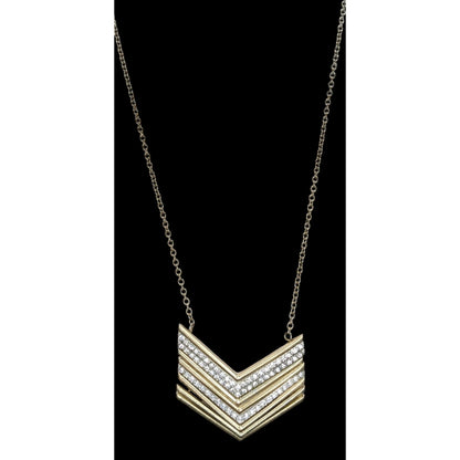 Multi Metallic Stacked Chevron Pendant Necklace Silver Gold Tone Rhinestone Glam Statement