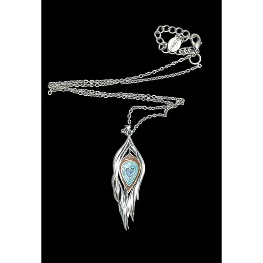 Y2K Bohemian Feather Heart Necklace Metal With Shimmer Enamel