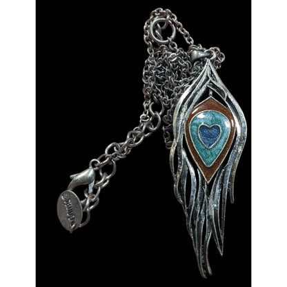 Y2K Bohemian Feather Heart Necklace Metal With Shimmer Enamel