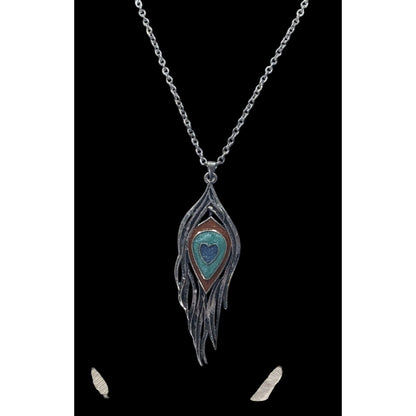 Y2K Bohemian Feather Heart Necklace Metal With Shimmer Enamel