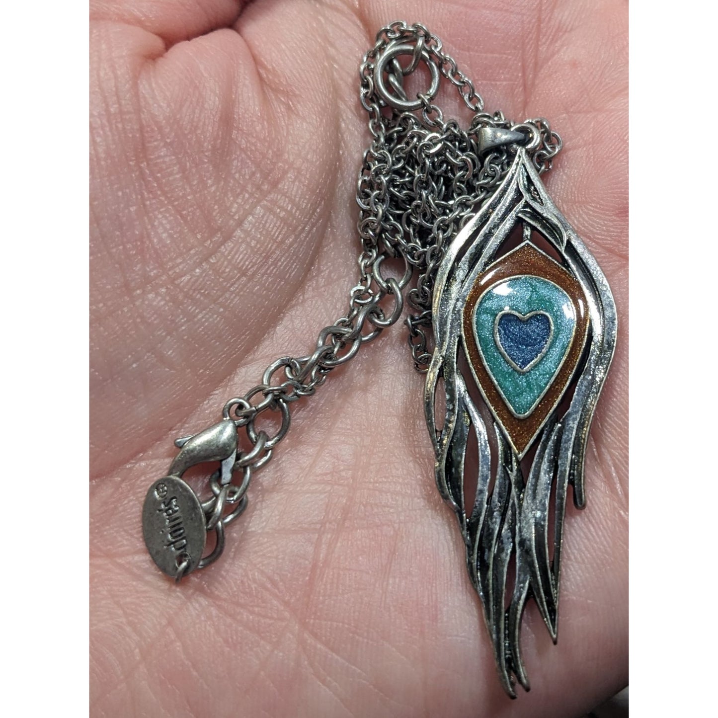 Y2K Bohemian Feather Heart Necklace Metal With Shimmer Enamel