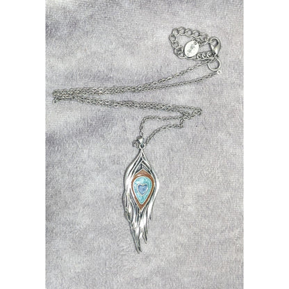 Y2K Bohemian Feather Heart Necklace Metal With Shimmer Enamel