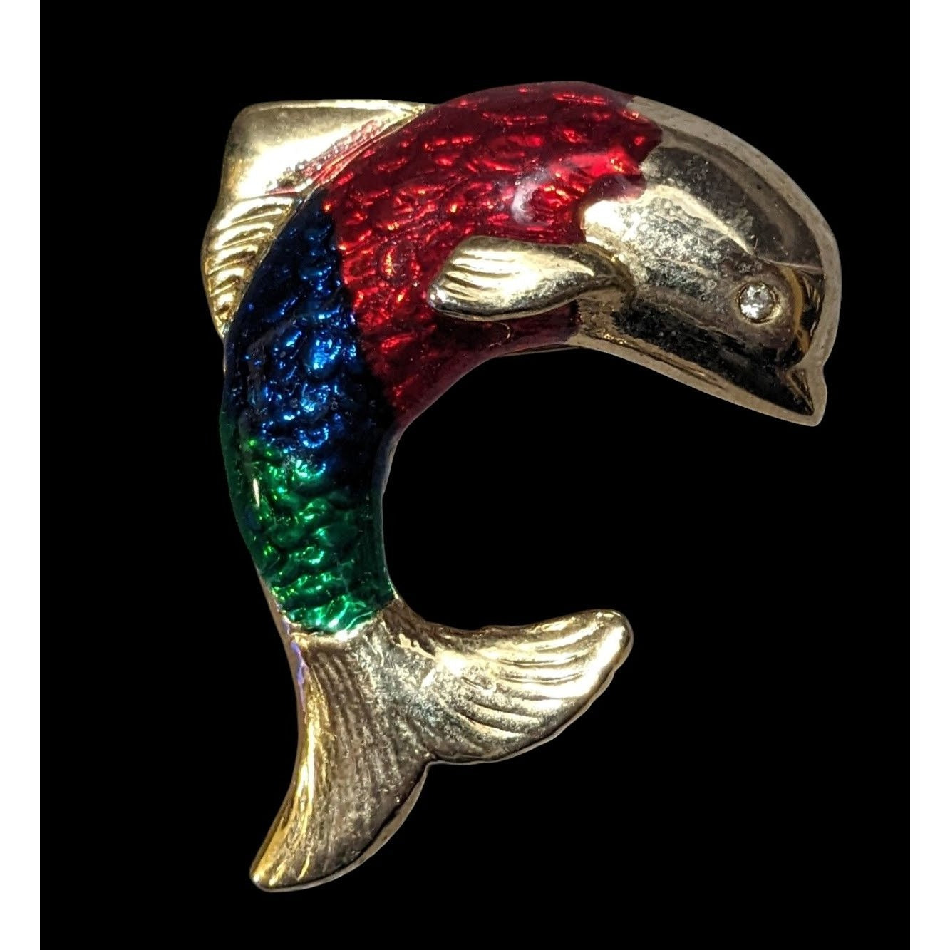 Vintage Gold Tone Rainbow Enamel Fish Brooch