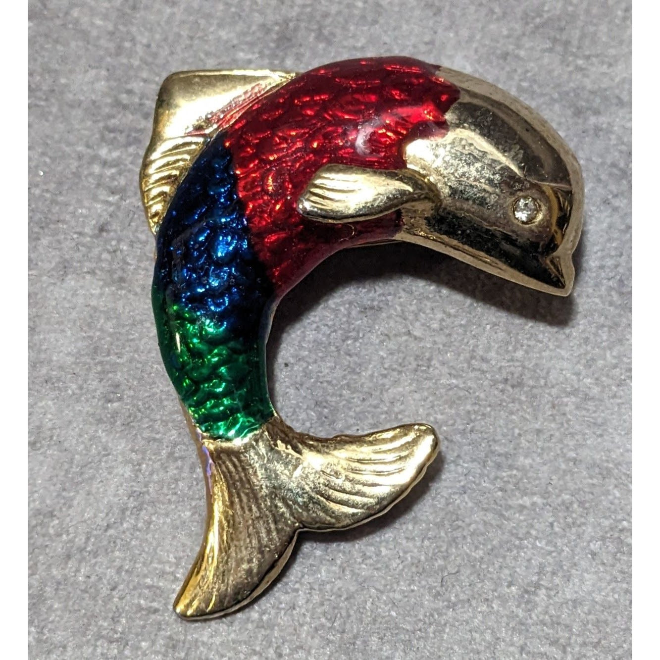 Vintage Gold Tone Rainbow Enamel Fish Brooch