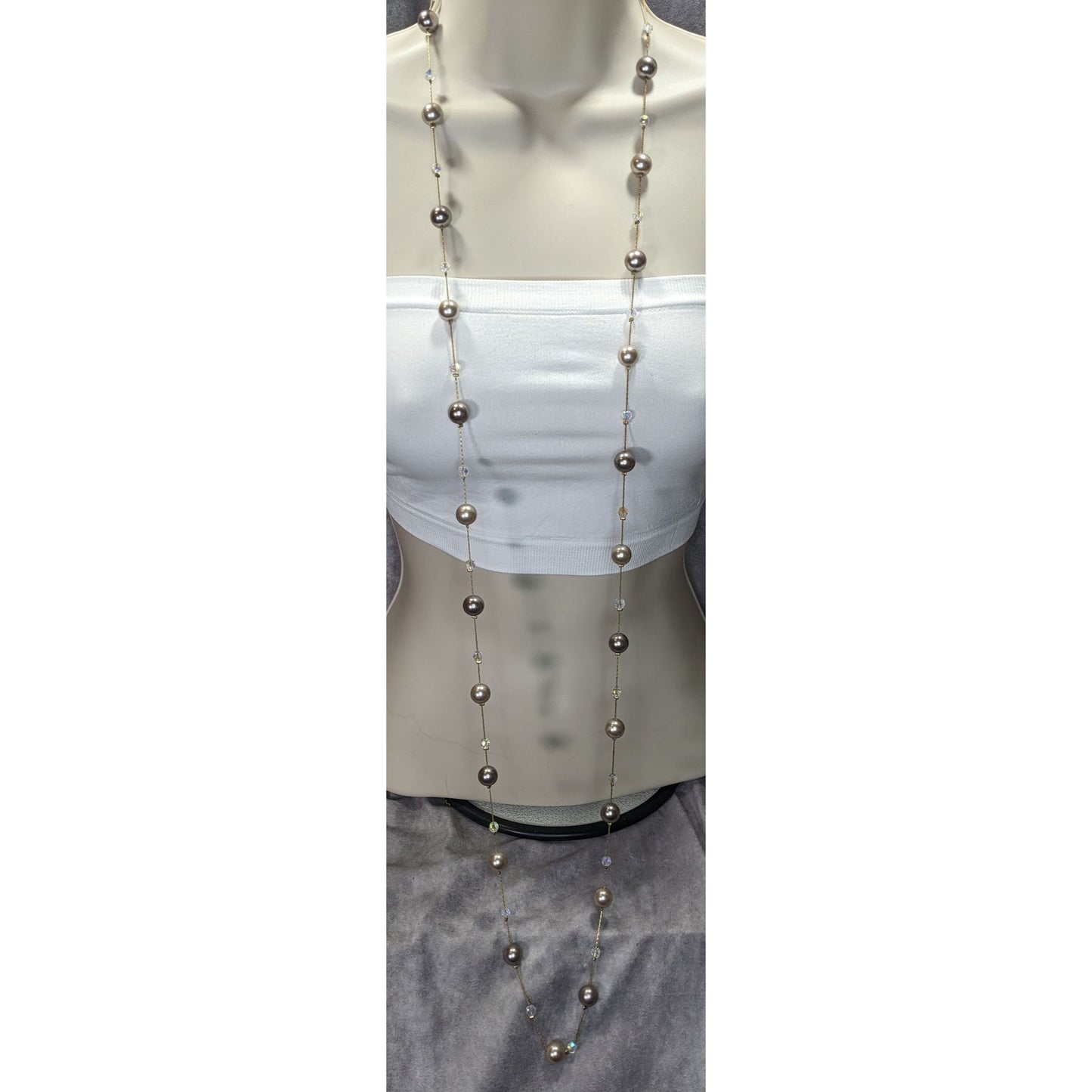 Lia Sophia Caramelo Long Necklace With Faux Pearls And Iridescent Glass