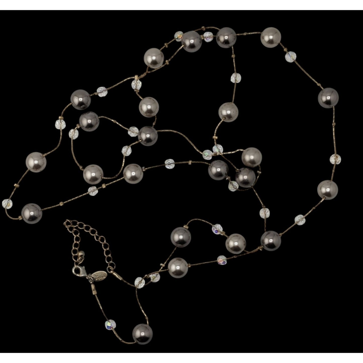 Lia Sophia Caramelo Long Necklace With Faux Pearls And Iridescent Glass