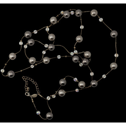 Lia Sophia Caramelo Long Necklace With Faux Pearls And Iridescent Glass